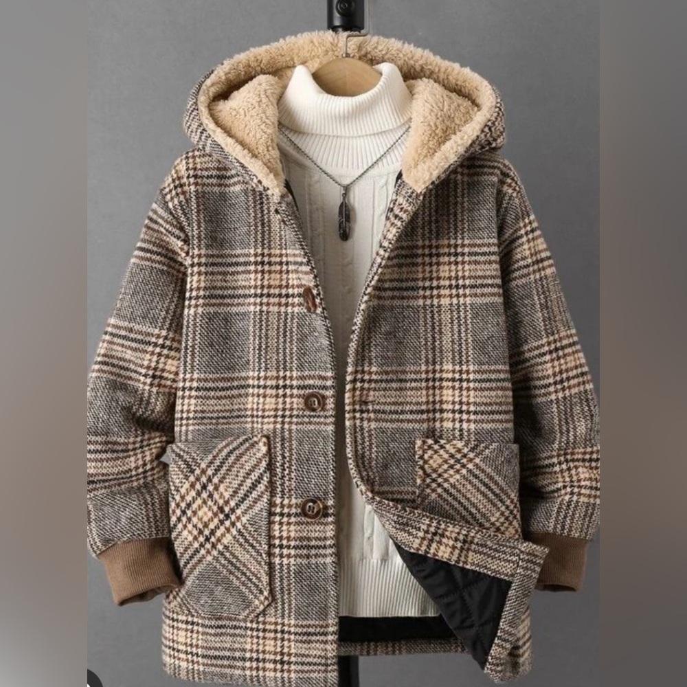 Plaid Duffel Button Woolen Coat (SKU453)